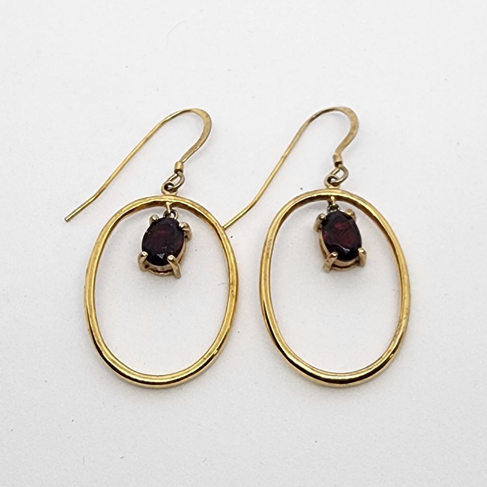 925 Sterling Silver Oval Hoop Earrings with Garnet Gemstones Gold Plated Dangle